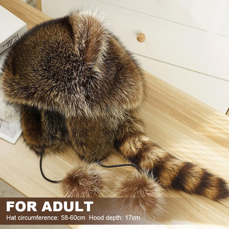Luxurious faux fur hat (raccoon tail) 🦌 | Winter and outdoor life ❄️