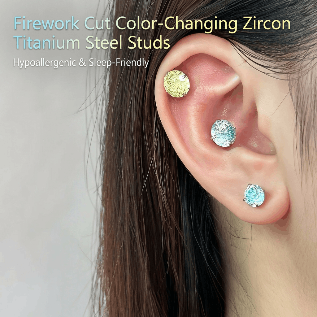 🌈Ohrringe mit Farbwechseleffekt im Feuerwerksschliff aus Zirkonium-Titanstahl – hypoallergen und schlaffreundlich