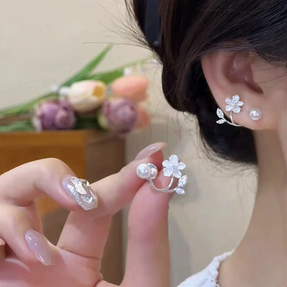 🎀Ätherische Blütenohrringe: Ohrringe aus Sterlingsilber mit Blume und Perle für Damen