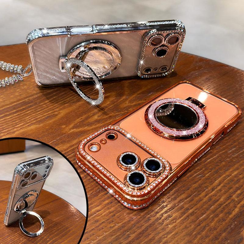 Handyhülle für Damen mit Spiegel und Ständer für iPhone 12/13/14/15/16/17 Pro Max, 17Air, 14/15/16 Plus