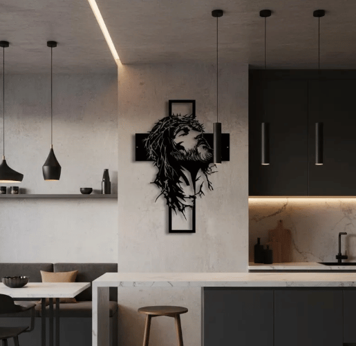 🔥🔥Jesus Kreuz Eisen Schild Christus Wandkunst Dekoration✝️🖼️ Veredeln Sie Ihren Raum mit spiritueller Eleganz 🙌✨