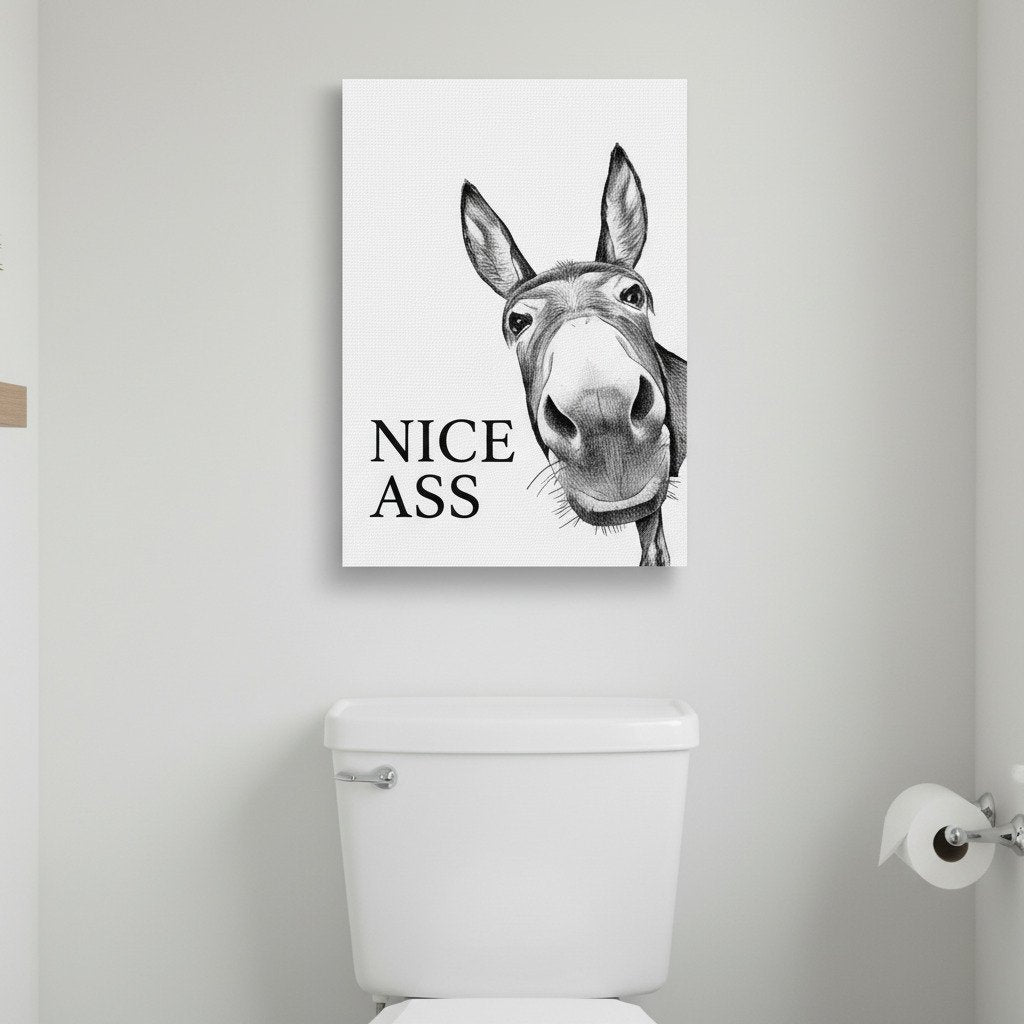 🧻Lustige Wanddekoration fürs Badezimmer - Esel-Bild mit der Aufschrift „Nice Ass" (Schöner Arsch)