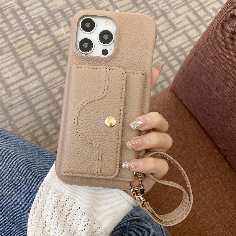 🔥Schützende pinkfarbene Handyhülle mit Spiegel und Handgelenkschlaufe